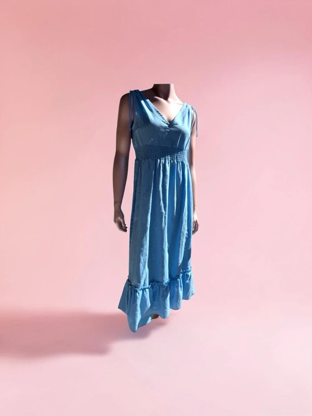 Linen summer dress Deluc. Blue smocked empire waist - Canadian sz XS S M L‎